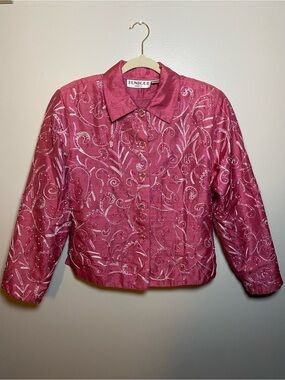 Tunique Vintage Silk Beaded Pink Embellished Button-Front Jacket Medium